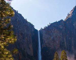 Превью обои водопад, скалы, деревья, природа, пейзаж