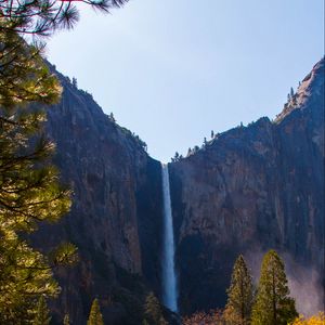 Превью обои водопад, скалы, деревья, природа, пейзаж