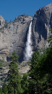 Превью обои водопад, скалы, деревья