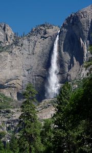 Превью обои водопад, скалы, деревья