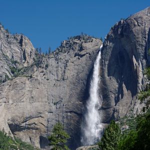 Превью обои водопад, скалы, деревья