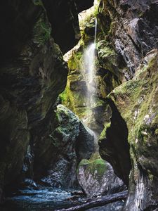 Превью обои водопад, скалы, камни, мох