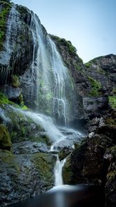 Превью обои водопад, скалы, камни, обрыв, вода