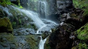 Превью обои водопад, скалы, камни, обрыв, вода