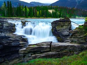 Превью обои водопад, скалы, камни, каменный, деревья