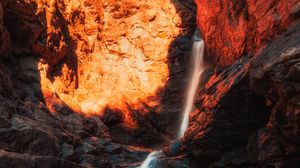 Превью обои водопад, скалы, камни, поток, свет