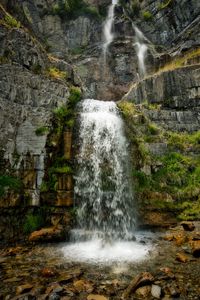 Превью обои водопад, скалы, камни, вода, растения