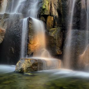Превью обои водопад, скалы, камни, вода