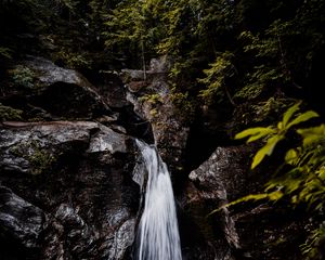 Превью обои водопад, скалы, камни, вода, деревья, кусты