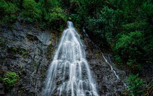 Превью обои водопад, скалы, камни, поток, вода