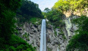 Превью обои водопад, скалы, камни, мох, вода