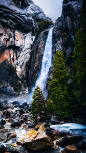 Превью обои водопад, скалы, камни, деревья, пейзаж