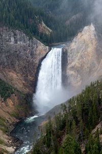 Превью обои водопад, скалы, каньон, деревья, природа, вид сверху