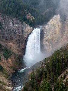 Превью обои водопад, скалы, каньон, деревья, природа, вид сверху