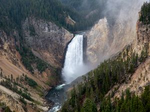 Превью обои водопад, скалы, каньон, деревья, природа, вид сверху