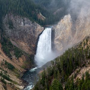 Превью обои водопад, скалы, каньон, деревья, природа, вид сверху