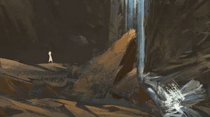 Превью обои водопад, скалы, краска, холст, арт