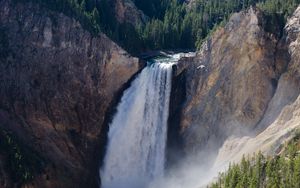 Превью обои водопад, скалы, лес, природа