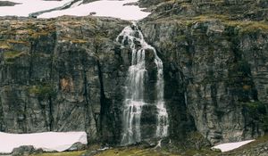 Превью обои водопад, скалы, море, утес, камни, вода