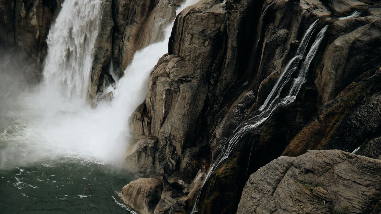 Обои водопад, скалы, обрыв, поток, вода