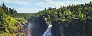 Превью обои водопад, скалы, пейзаж, природа, лес