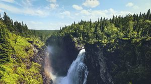 Превью обои водопад, скалы, пейзаж, природа, лес