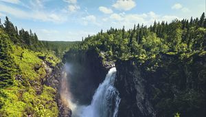Превью обои водопад, скалы, пейзаж, природа, лес