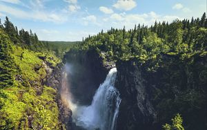 Превью обои водопад, скалы, пейзаж, природа, лес