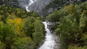 Превью обои водопад, скалы, пейзаж, деревья