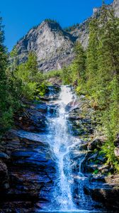 Превью обои водопад, скалы, поток, деревья, вода