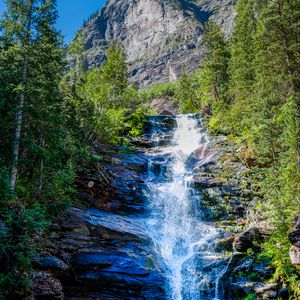 Превью обои водопад, скалы, поток, деревья, вода