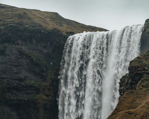 Превью обои водопад, скалы, поток, трава, вода