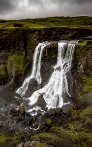 Превью обои водопад, скалы, природа, пейзаж, вид сверху