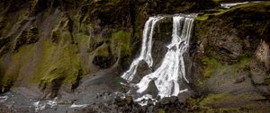 Превью обои водопад, скалы, природа, пейзаж, вид сверху