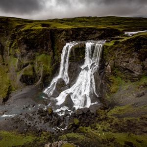 Превью обои водопад, скалы, природа, пейзаж, вид сверху