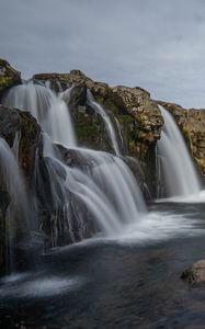 Превью обои водопад, скалы, река, вода, пейзаж