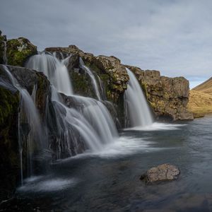 Превью обои водопад, скалы, река, вода, пейзаж