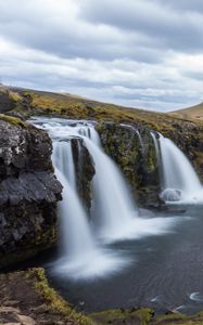 Превью обои водопад, скалы, река, пейзаж, природа