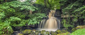 Превью обои водопад, скалы, река, деревья, природа, пейзаж