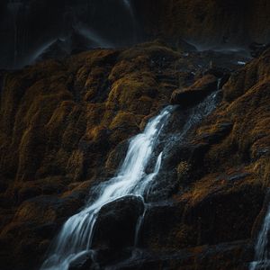 Превью обои водопад, скалы, рельеф, вода, поток