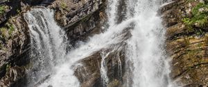Превью обои водопад, скалы, вода, брызги, камни