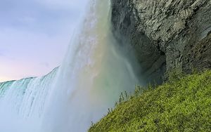 Превью обои водопад, склон, трава, пейзаж, природа