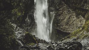 Превью обои водопад, течение, камни