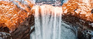 Превью обои водопад, течение, лед, обрыв, снег