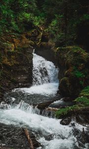 Превью обои водопад, течение, поток, деревья