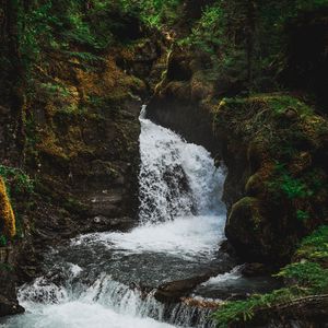 Превью обои водопад, течение, поток, деревья