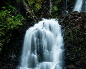 Превью обои водопад, течение, река, обрыв, вода, камни