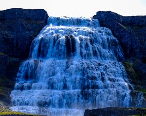 Превью обои водопад, течение, вода, обрыв