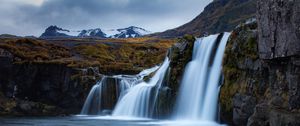 Превью обои водопад, течение, вода, горы