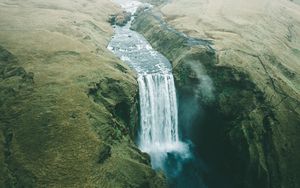 Превью обои водопад, туман, течение, вода, обрыв